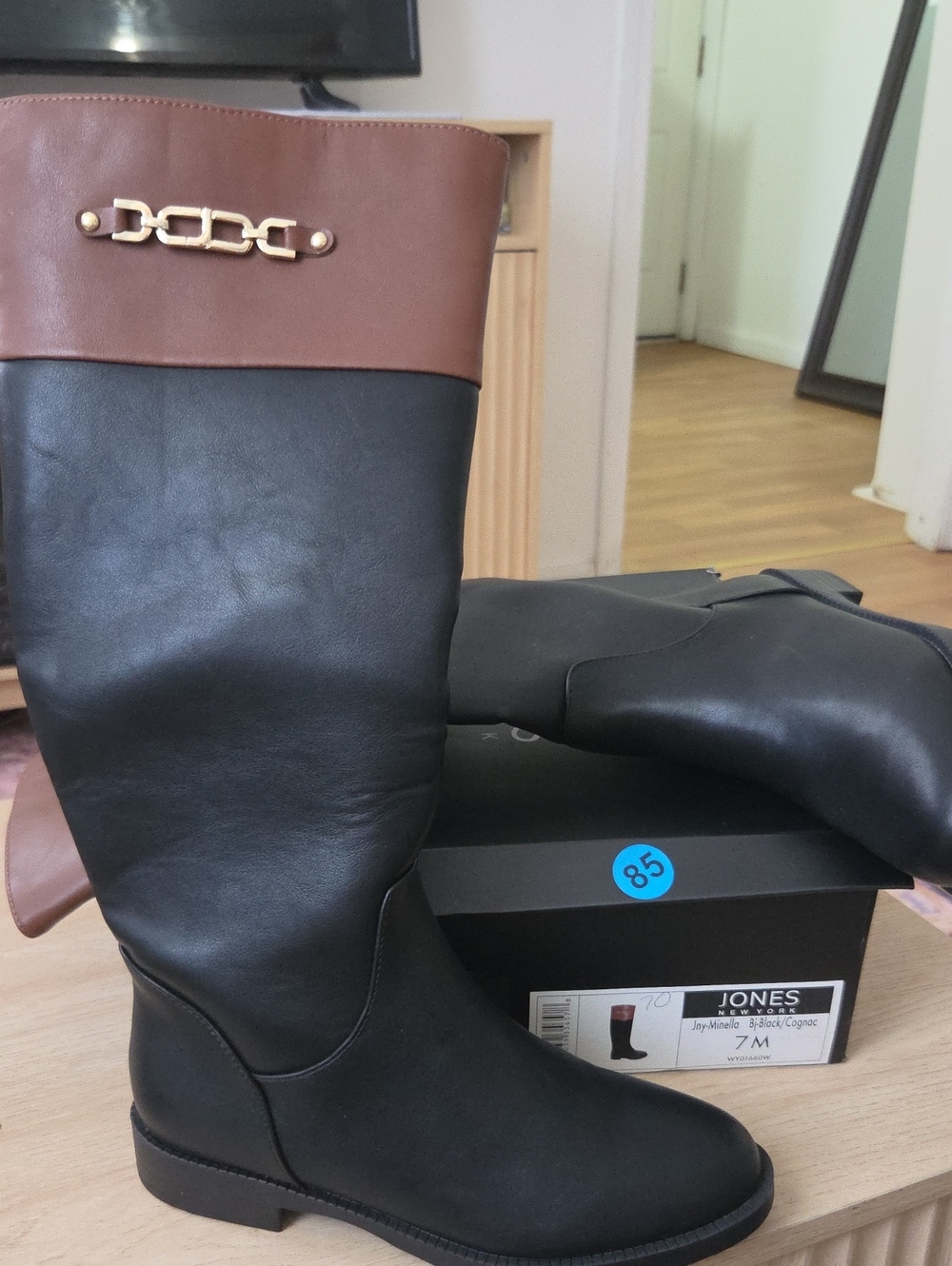 Jones New York Black and Brown Tall Riding Boots